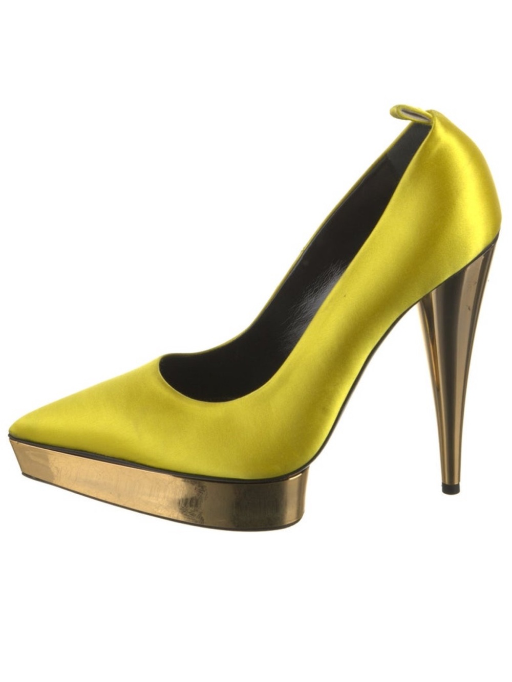 TOM FORD Neon Chartreuse Satin & Gold Mirror Platform Pumps | size 39